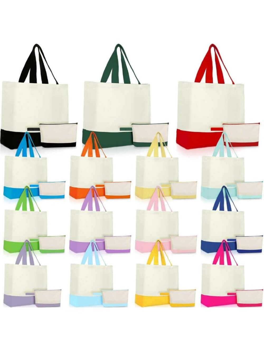 30 Pcs Colorful 18.5" Canvas Tote Bags Set with Makeup Bag - Bulk Purchase